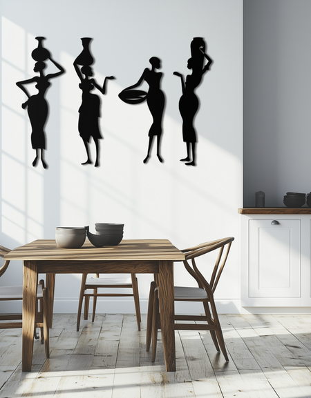 Afrika Kadınları Silüeti Metal Duvar Sanatı - Zarif Kabile Duvar Dekoru - KAF136