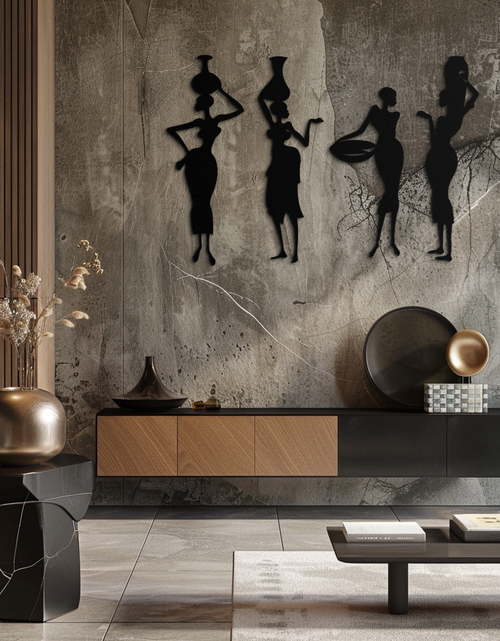 Load image into Gallery viewer, African Women Silhouette Metal Wall Art - Elegant Tribal Wall Decor - KAF136
