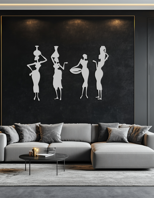 Load image into Gallery viewer, African Women Silhouette Metal Wall Art - Elegant Tribal Wall Decor - KAF136
