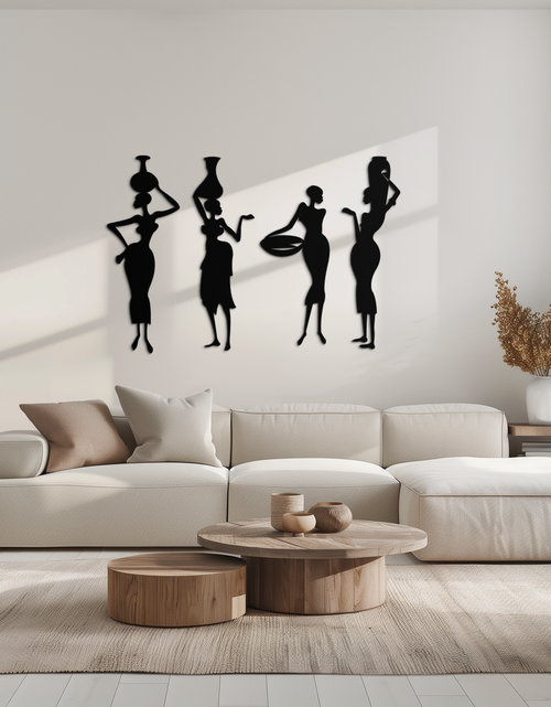Load image into Gallery viewer, African Women Silhouette Metal Wall Art - Elegant Tribal Wall Decor - KAF136
