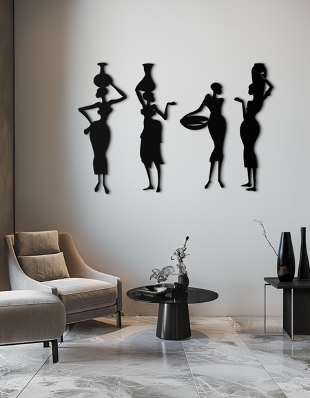 Afrika Kadınları Silüeti Metal Duvar Sanatı - Zarif Kabile Duvar Dekoru - KAF136
