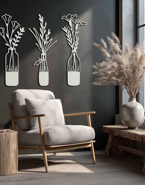 Load image into Gallery viewer, Rustic Floral Bottle Metal Wall Art - Elegant Vase &amp; Flower Steel Decor - KAF142
