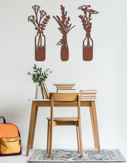 Load image into Gallery viewer, Rustic Floral Bottle Metal Wall Art - Elegant Vase &amp; Flower Steel Decor - KAF142
