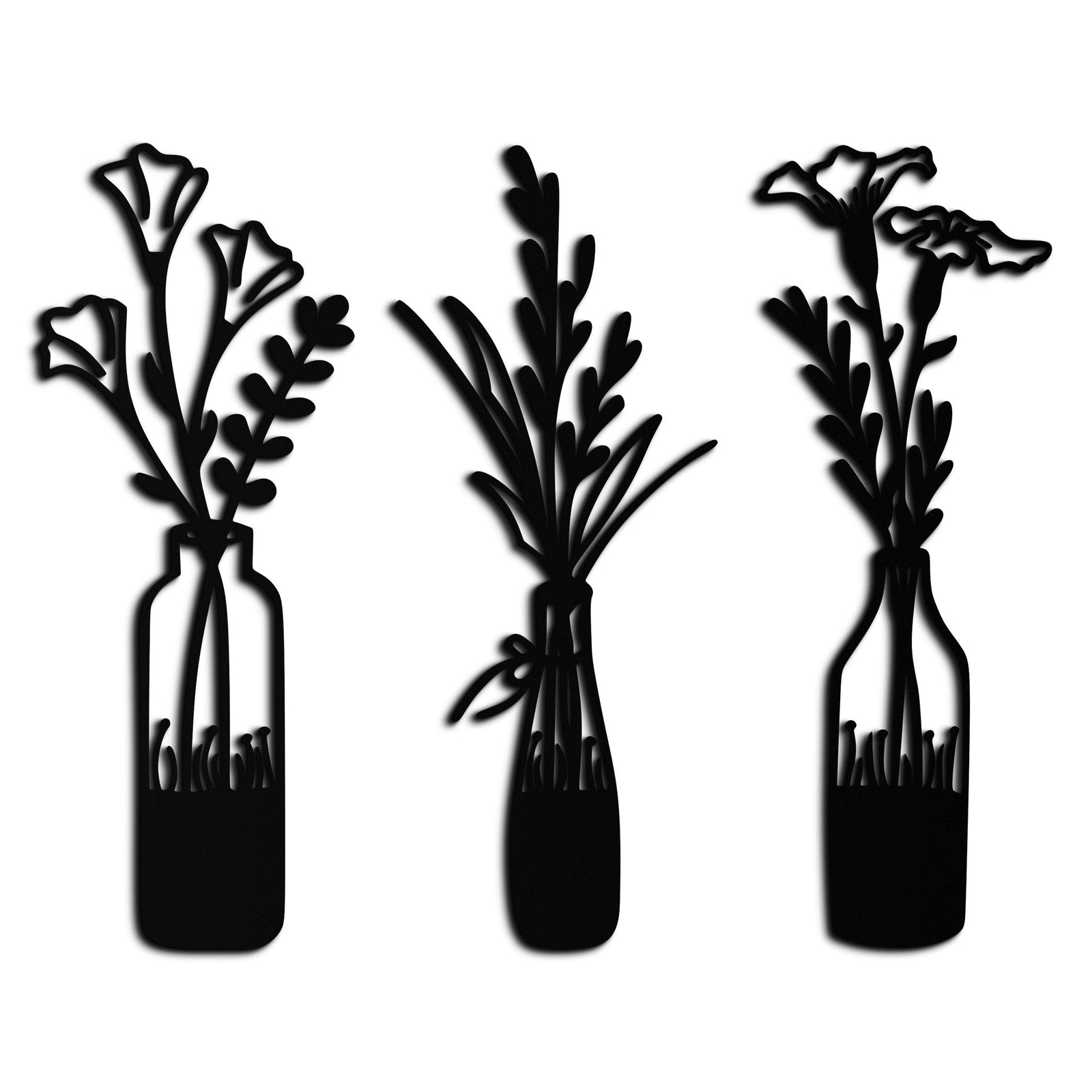 Rustic Floral Bottle Metal Wall Art - Elegant Vase & Flower Steel Decor - KAF142
