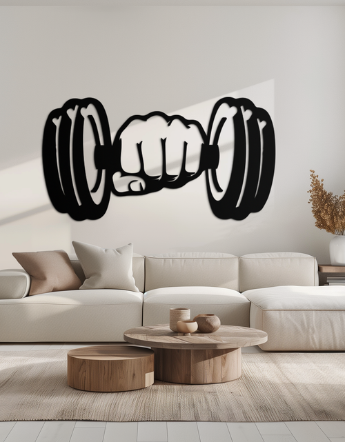 Load image into Gallery viewer, Gym Dumbbell Power Metal Wall Art - Bold and Motivational Gym Decor - KAF143
