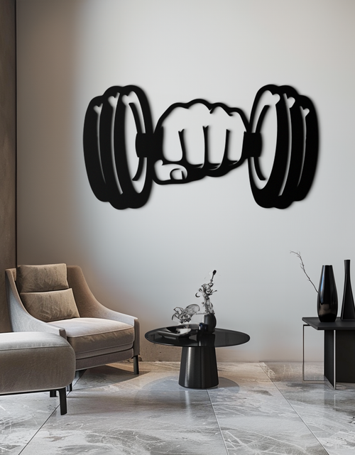 Load image into Gallery viewer, Gym Dumbbell Power Metal Wall Art - Bold and Motivational Gym Decor - KAF143

