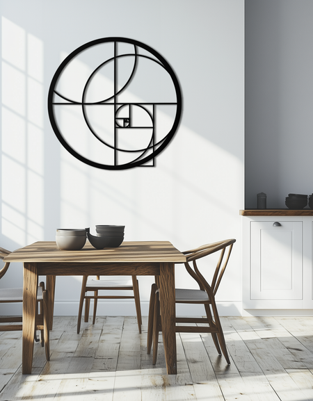 Altın Oran Dairesel Metal Duvar Sanatı - Fibonacci'den Esinlenen Geometrik Tasarım - KAF145