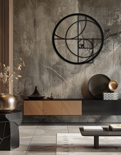 Load image into Gallery viewer, Golden Ratio Circular Metal Wall Art - Fibonacci-Inspired Geometric Design - KAF145
