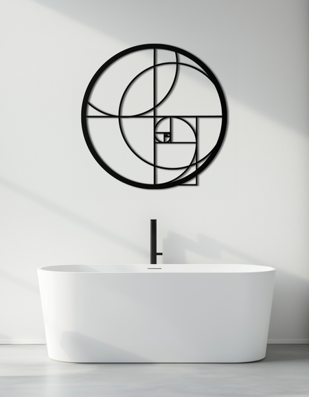 Altın Oran Dairesel Metal Duvar Sanatı - Fibonacci'den Esinlenen Geometrik Tasarım - KAF145