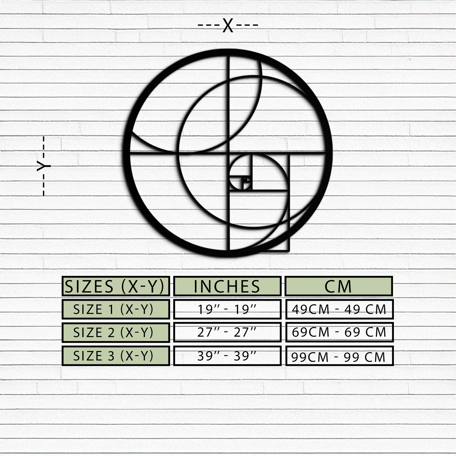 Golden Ratio Circular Metal Wall Art - Fibonacci-Inspired Geometric Design - KAF145