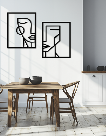 Soyut Yüzler Metal Duvar Sanatı - Modern Geometrik Çizgi Sanatı Dekoru - KAF146 