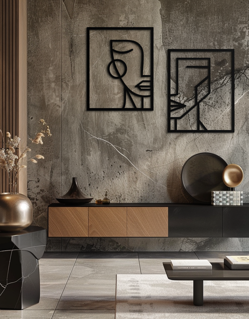 Load image into Gallery viewer, Abstract Faces Metal Wall Art - Modern Geometric Line Art Decor - KAF146
