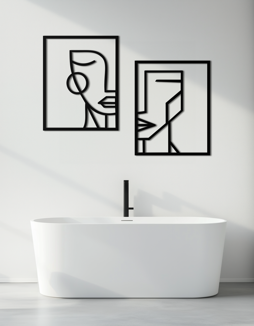 Load image into Gallery viewer, Abstract Faces Metal Wall Art - Modern Geometric Line Art Decor - KAF146
