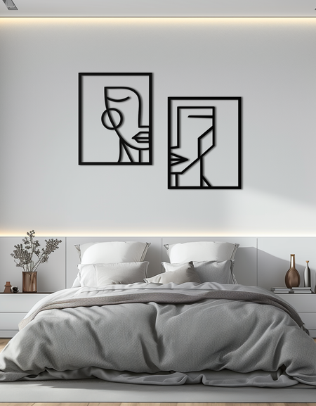 Soyut Yüzler Metal Duvar Sanatı - Modern Geometrik Çizgi Sanatı Dekoru - KAF146 