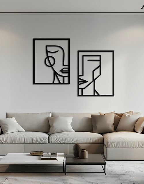 Load image into Gallery viewer, Abstract Faces Metal Wall Art - Modern Geometric Line Art Decor - KAF146
