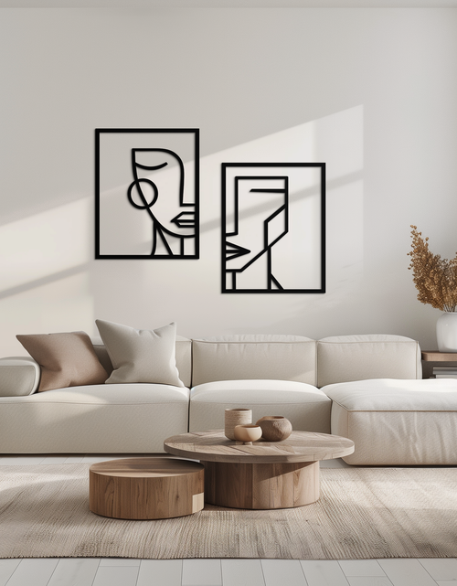 Load image into Gallery viewer, Abstract Faces Metal Wall Art - Modern Geometric Line Art Decor - KAF146
