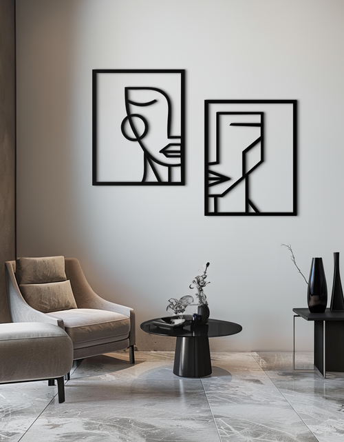 Load image into Gallery viewer, Abstract Faces Metal Wall Art - Modern Geometric Line Art Decor - KAF146
