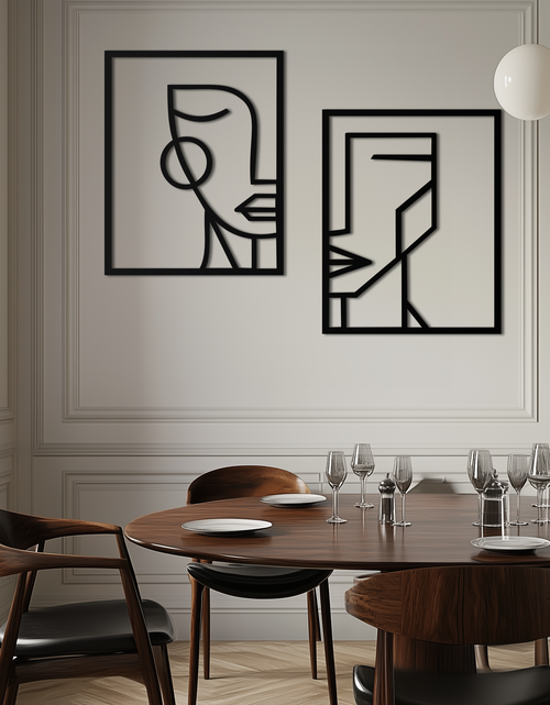 Load image into Gallery viewer, Abstract Faces Metal Wall Art - Modern Geometric Line Art Decor - KAF146
