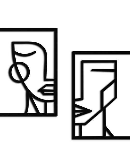 Load image into Gallery viewer, Abstract Faces Metal Wall Art - Modern Geometric Line Art Decor - KAF146
