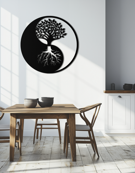 Yin-Yang Hayat Ağacı Metal Duvar Sanatı - Uyumlu Doğa Esintili Dekor - KAF147