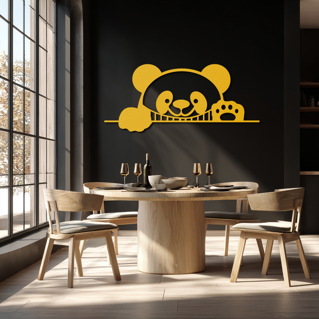 Geometric Panda Metal Wall Art - Playful Minimalist Steel Decor - KAF150