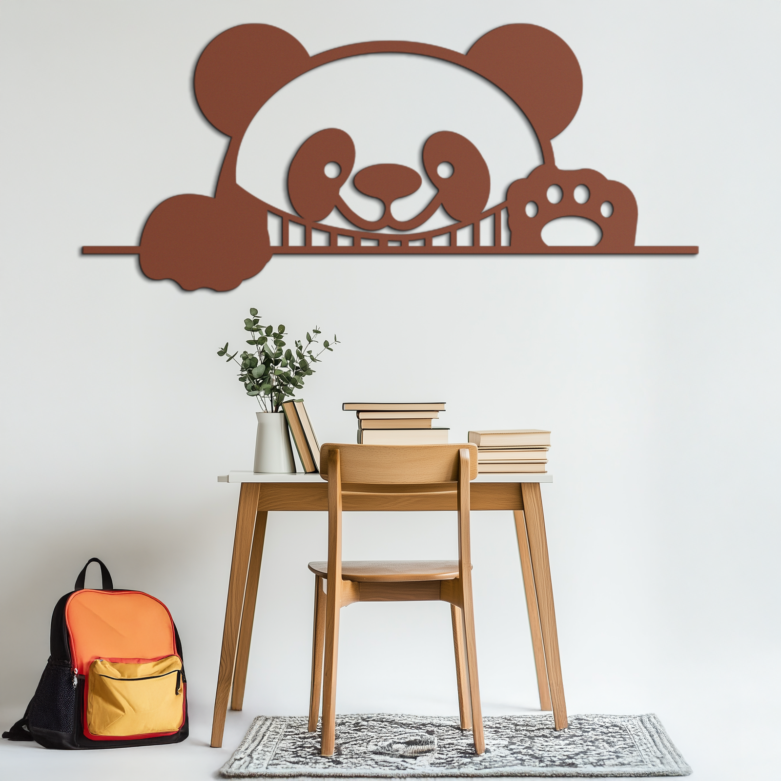 Geometric Panda Metal Wall Art - Playful Minimalist Steel Decor - KAF150