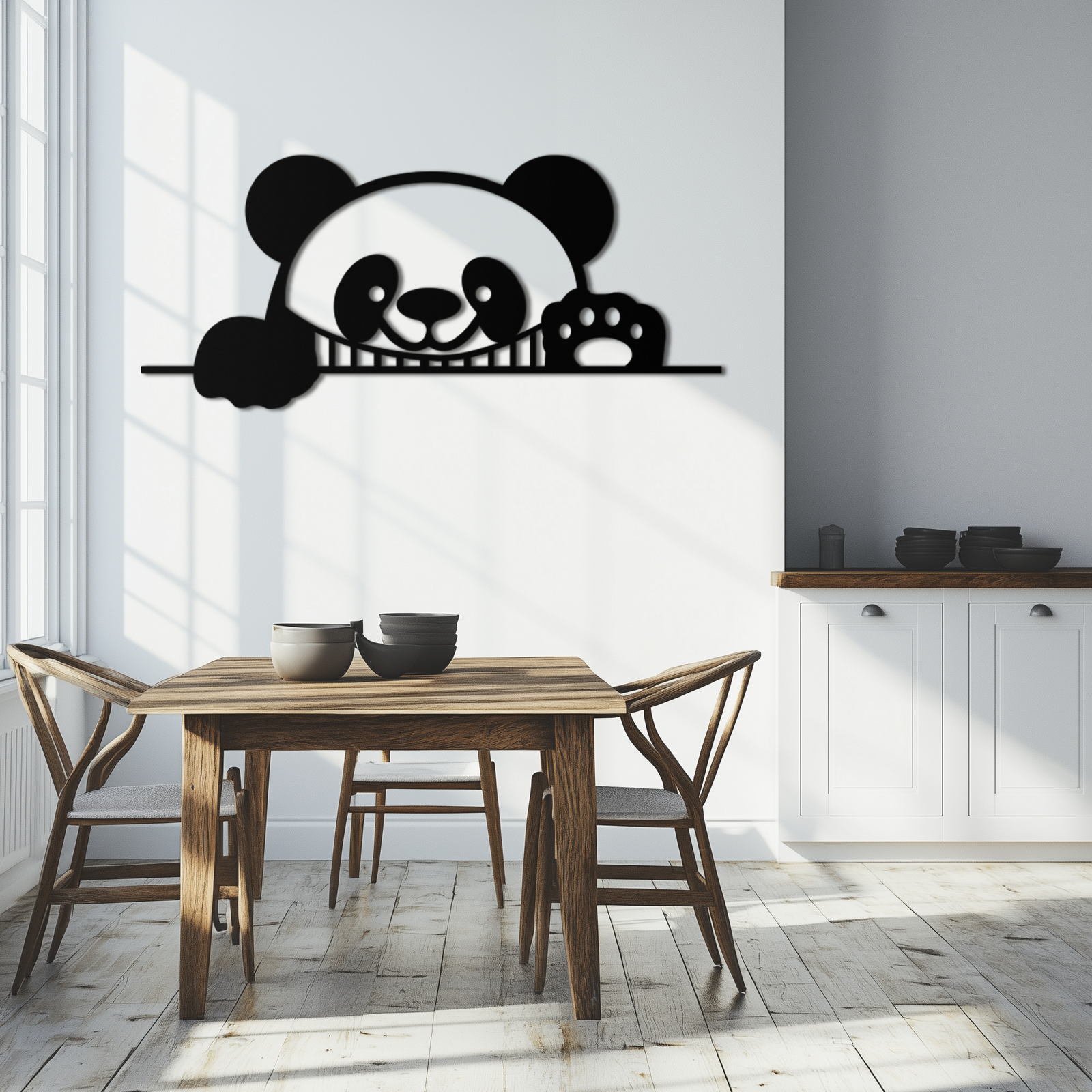 Geometric Panda Metal Wall Art - Playful Minimalist Steel Decor - KAF150