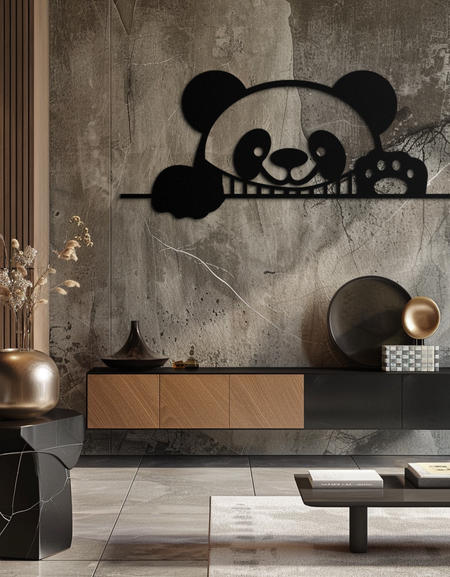 Geometric Panda Metal Wall Art - Playful Minimalist Steel Decor - KAF150