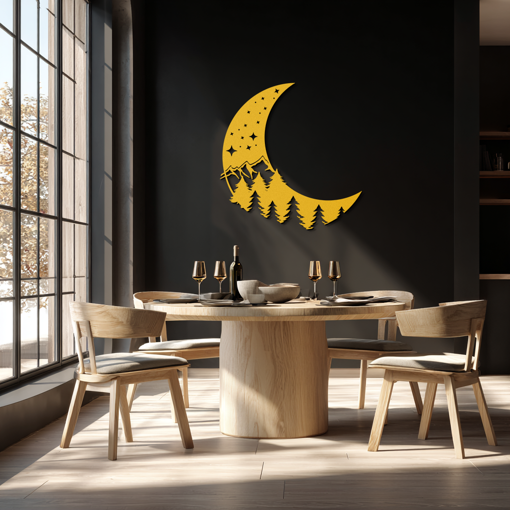 Enchanted Night Moon & Forest Metal Wall Art – Celestial Nature-Inspired Steel Decor - KAF151