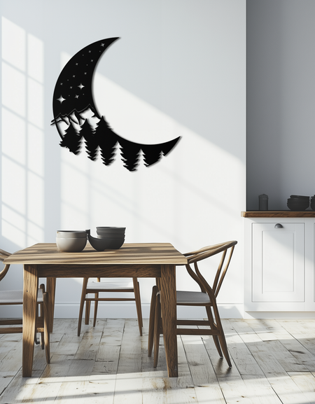 Enchanted Night Moon & Forest Metal Wall Art – Celestial Nature-Inspired Steel Decor - KAF151