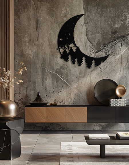 Enchanted Night Moon & Forest Metal Wall Art – Celestial Nature-Inspired Steel Decor - KAF151
