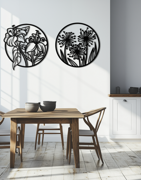 Floral Harmony Metal Wall Art – Elegant Botanical Steel Decor - KAF152