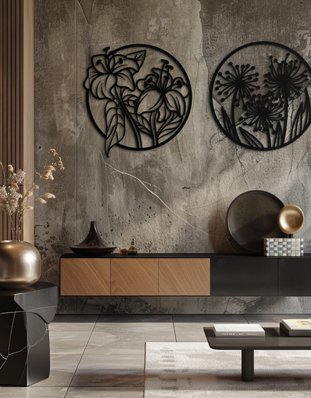 Floral Harmony Metal Wall Art – Elegant Botanical Steel Decor - KAF152