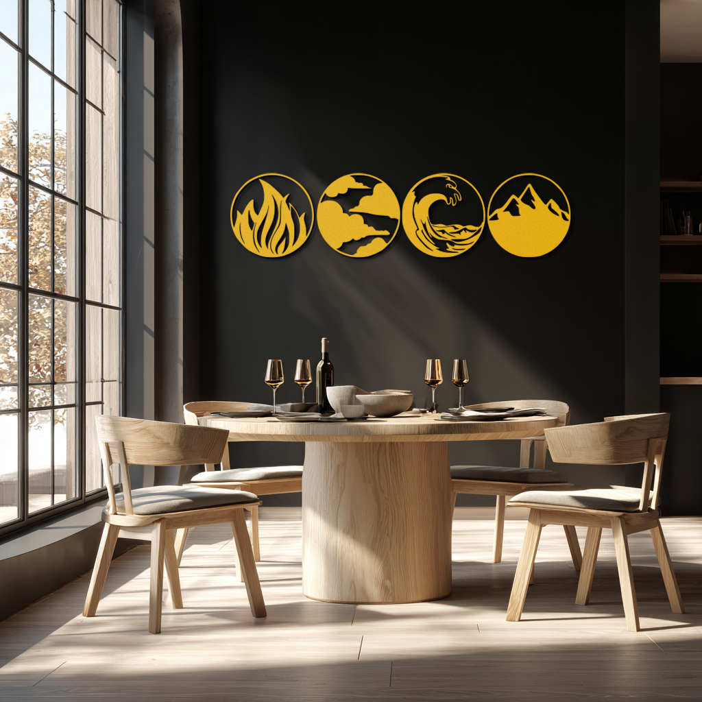 Four Elements Metal Wall Art - Fire, Air, Water, Earth Symbol Set - KAF156