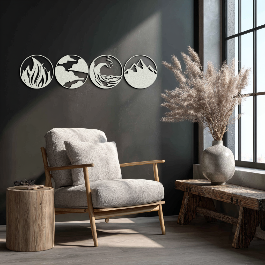 Four Elements Metal Wall Art - Fire, Air, Water, Earth Symbol Set - KAF156