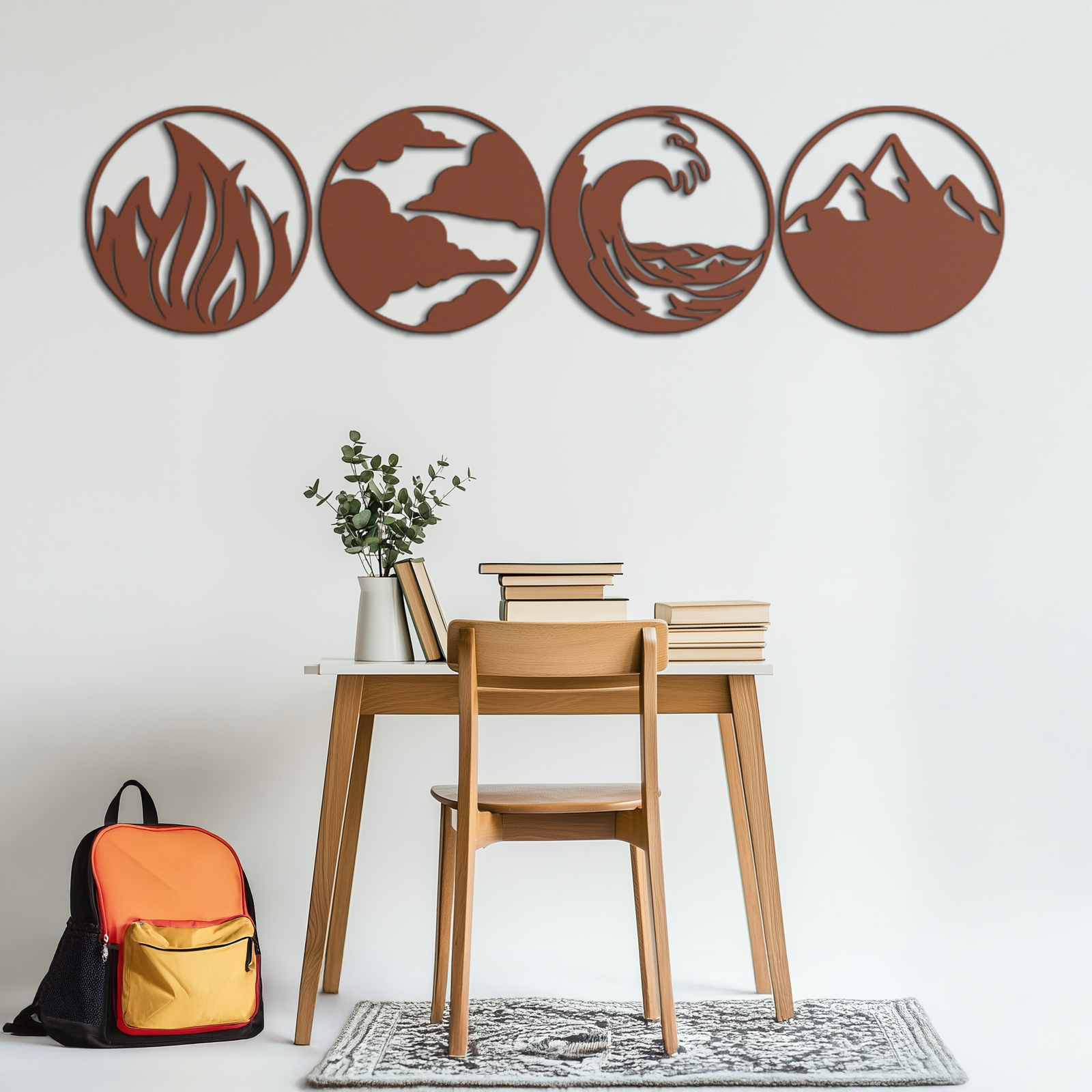 Four Elements Metal Wall Art - Fire, Air, Water, Earth Symbol Set - KAF156