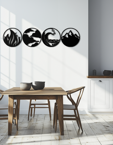 Four Elements Metal Wall Art - Fire, Air, Water, Earth Symbol Set - KAF156