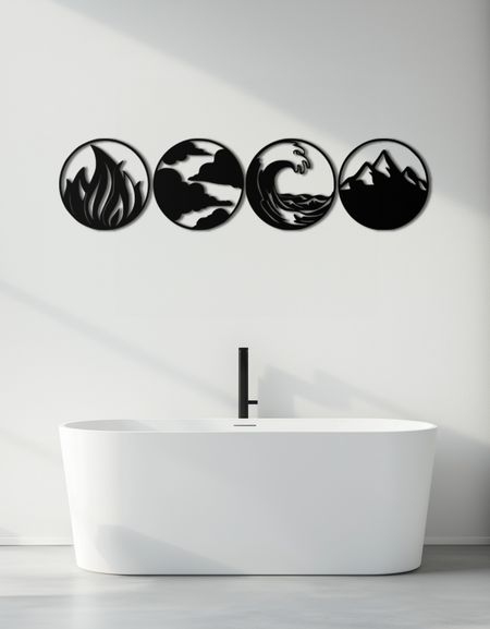 Four Elements Metal Wall Art - Fire, Air, Water, Earth Symbol Set - KAF156
