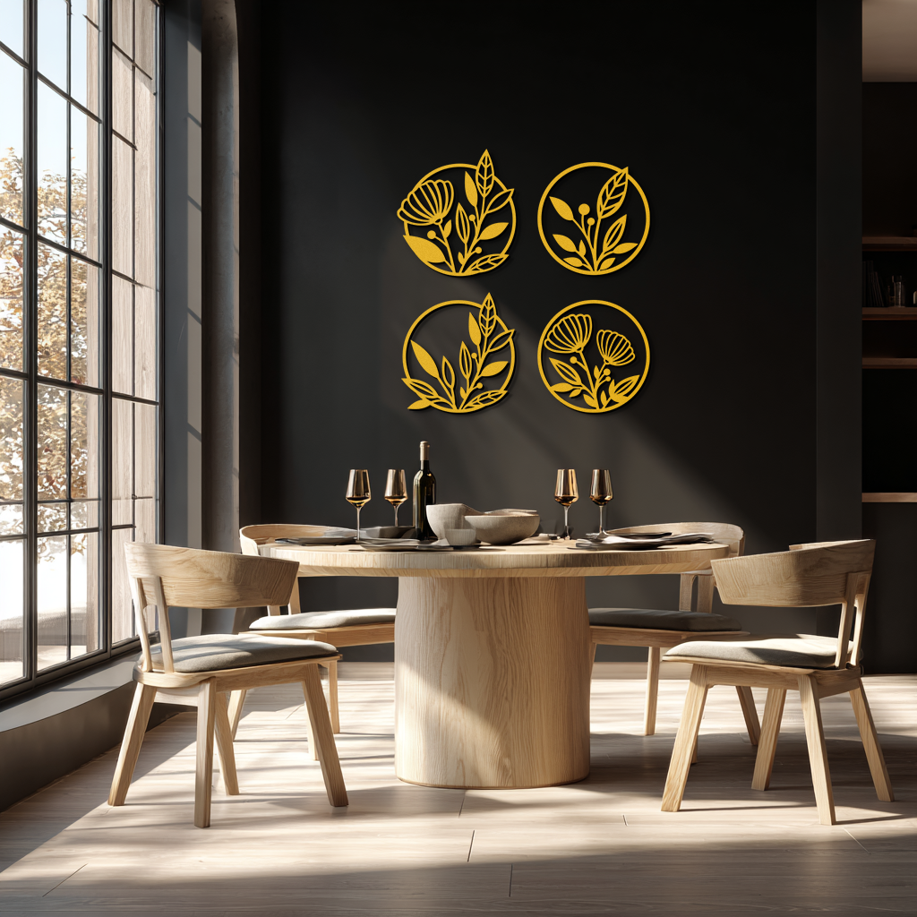 Floral Botanical Metal Wall Art - Nature-Inspired Circle Wall Decor - KAF160
