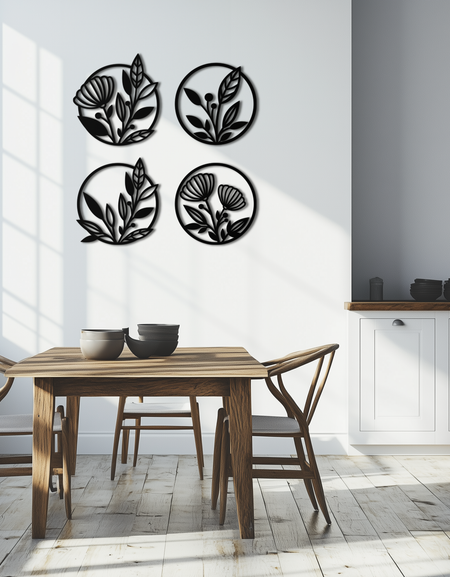 Floral Botanical Metal Wall Art - Nature-Inspired Circle Wall Decor - KAF160