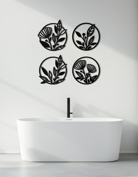 Floral Botanical Metal Wall Art - Nature-Inspired Circle Wall Decor - KAF160