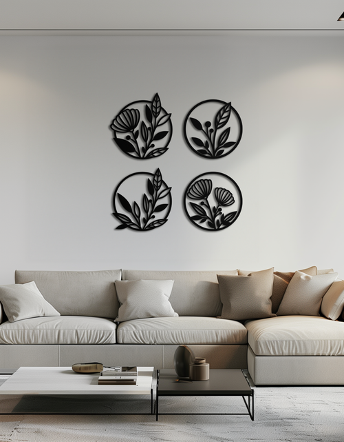 Load image into Gallery viewer, Floral Botanical Metal Wall Art - Nature-Inspired Circle Wall Decor - KAF160
