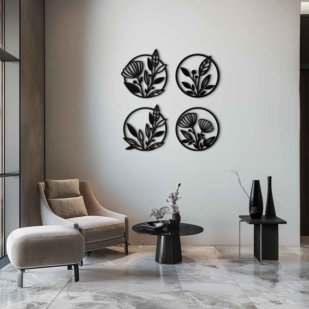 Floral Botanical Metal Wall Art - Nature-Inspired Circle Wall Decor - KAF160