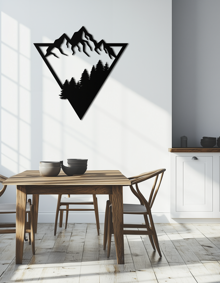 Dağ Orman Metal Duvar Sanatı - Geometrik Doğa Dekoru- KAF161