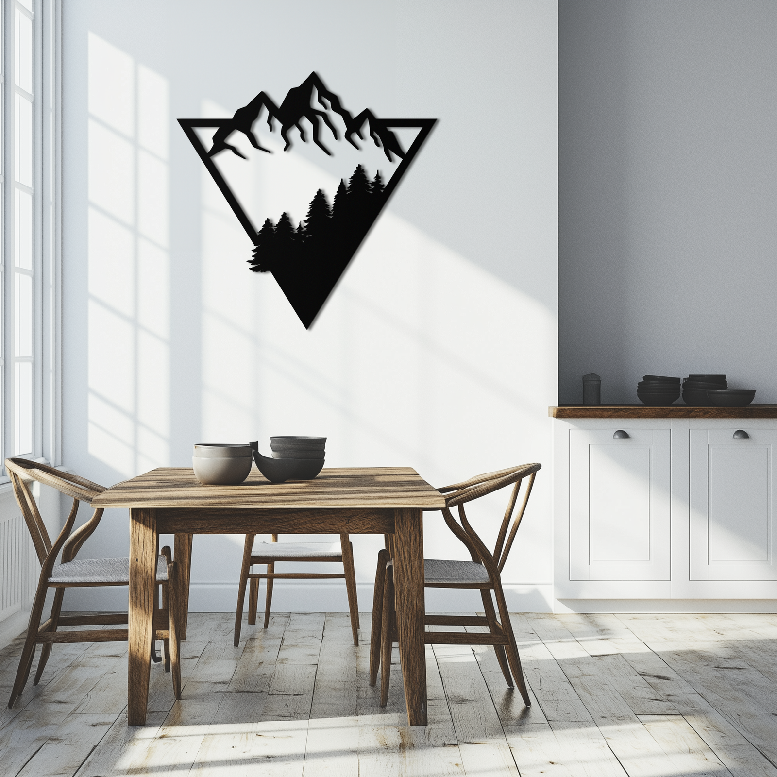 Dağ Orman Metal Duvar Sanatı - Geometrik Doğa Dekoru- KAF161