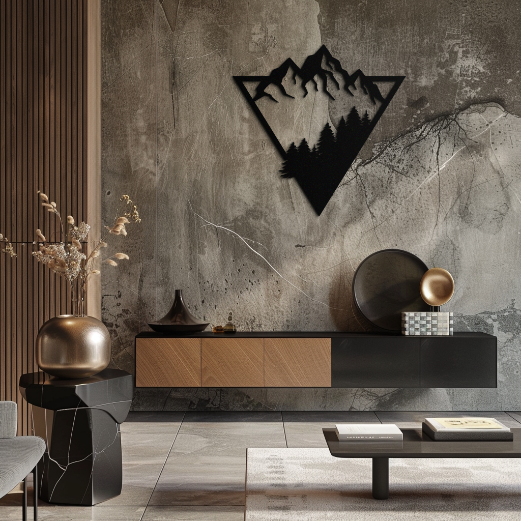 Dağ Orman Metal Duvar Sanatı - Geometrik Doğa Dekoru- KAF161