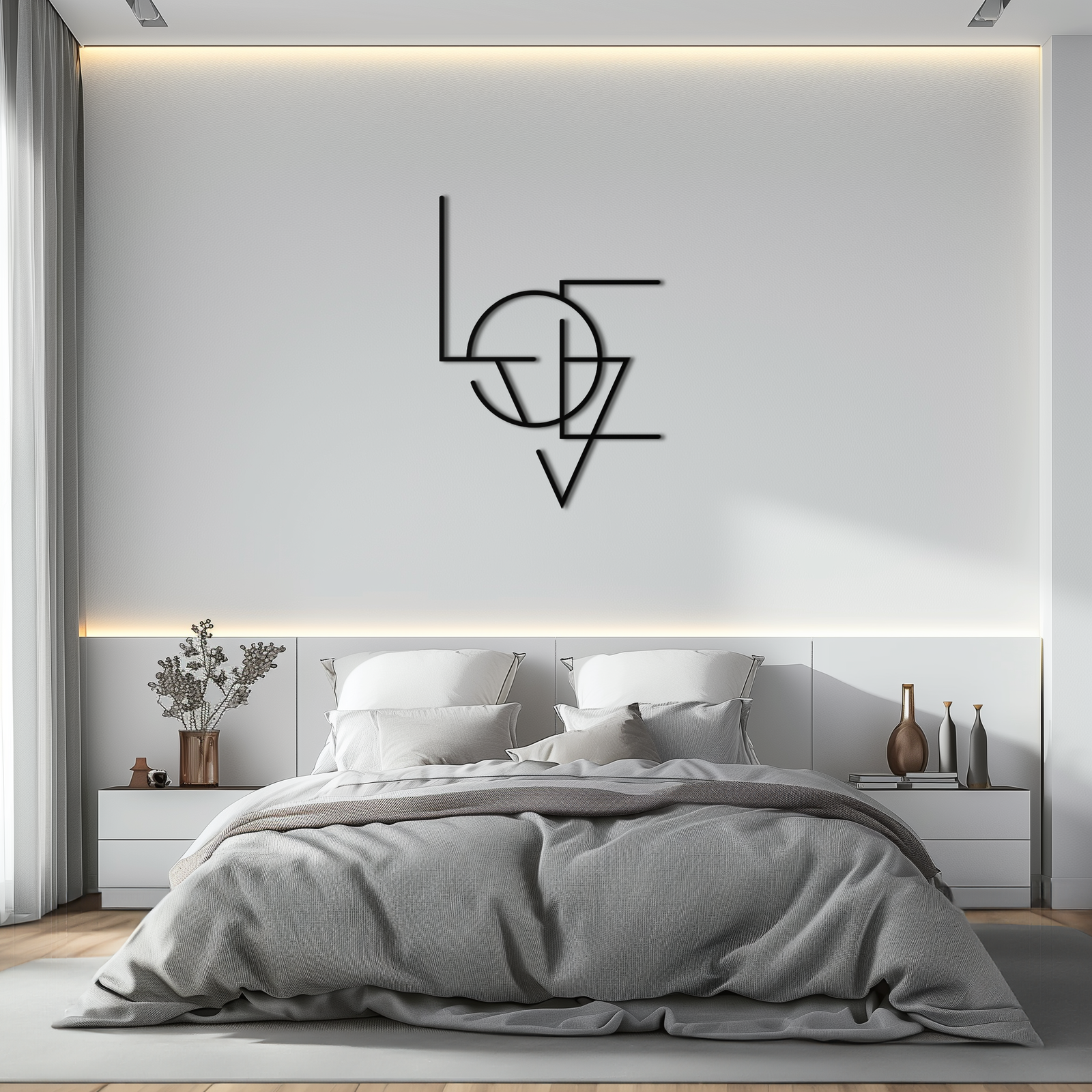 Geometrik LOVE Metal Duvar Sanatı - Modern Minimalist Duvar Dekoru- KAF162