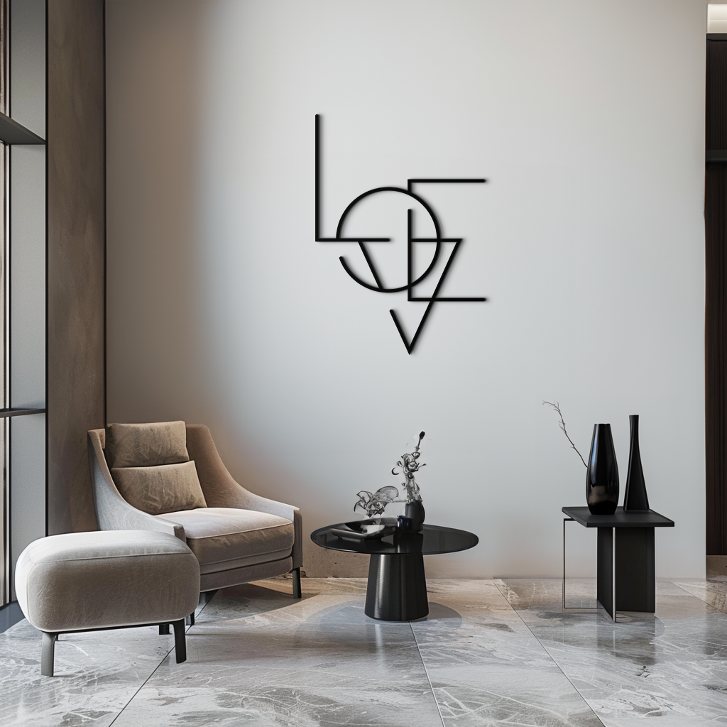 Geometrik LOVE Metal Duvar Sanatı - Modern Minimalist Duvar Dekoru- KAF162