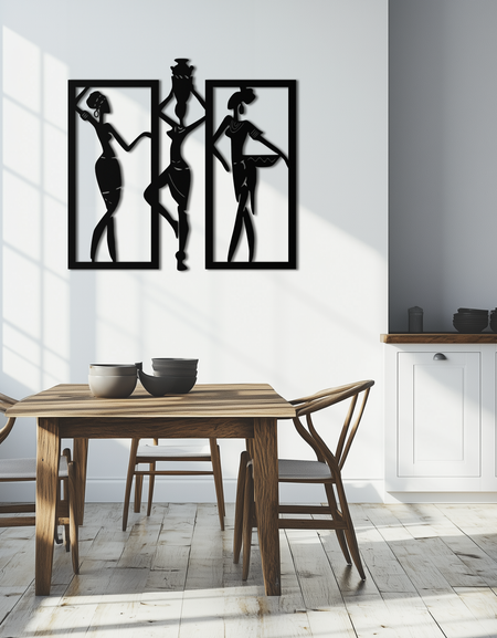 Afrika Kadınları Metal Duvar Sanatı - Zarif Kabile Duvar Dekoru - KAF163