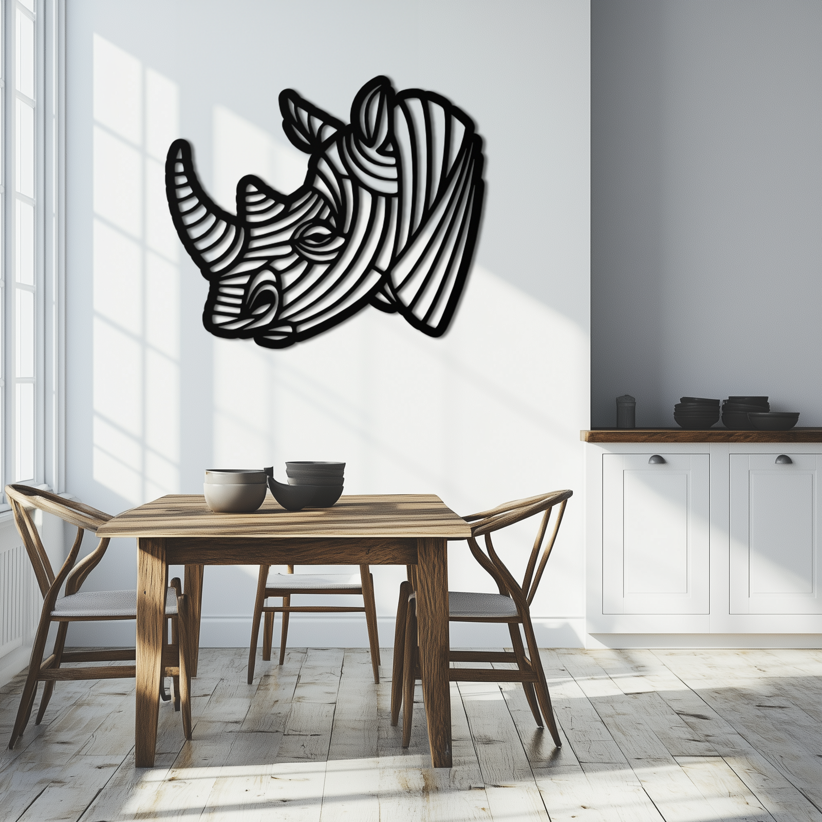 Geometric Rhino Metal Wall Art - Modern Wildlife Decor- KAF164